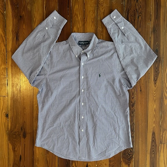 Ralph Lauren Custom Fit Purple Gingham Button-Down‎ Shirt XL Long Sleeve - Picture 2 of 12